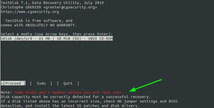 테스트디스크 메인 인터페이스