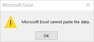 Microsoft Excel에서 데이터 오류를 붙여넣을 수 없습니다.