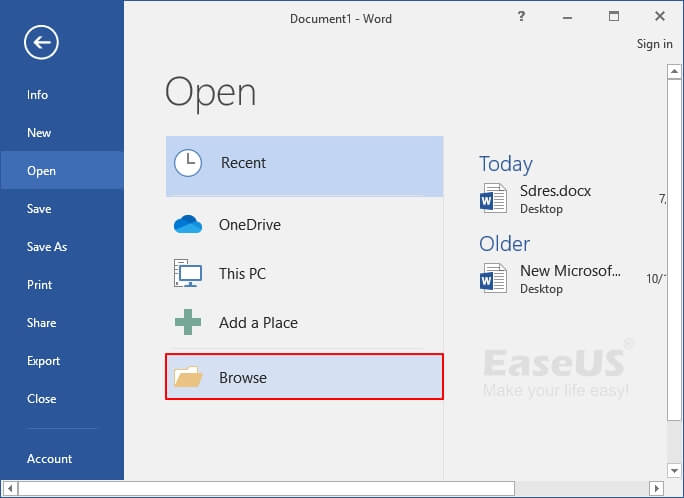 열기에서 찾아보기를 선택합니다.