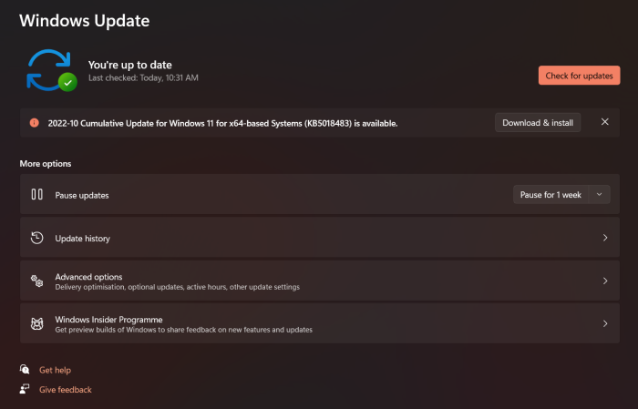 윈도우 업데이트 열기