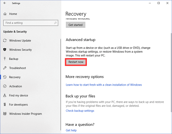 지금 다시 시작을 클릭하십시오