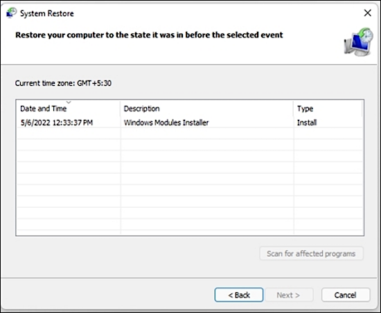 시스템 복원 창