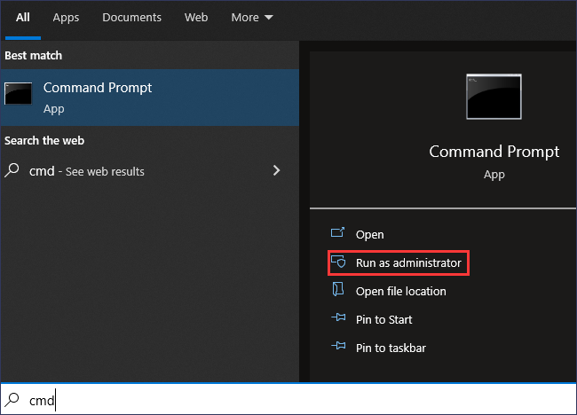 cmd를 관리자로 실행