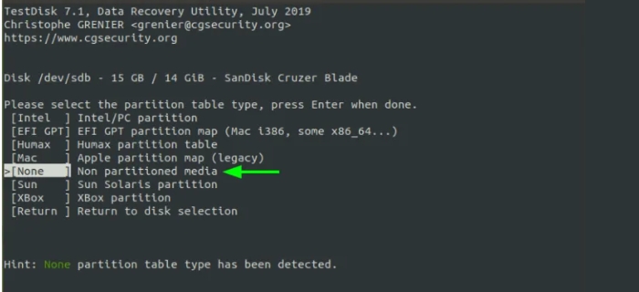 디렉토리 복구 선택