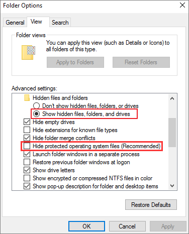 휴지통 폴더 표시