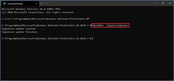 Windows Defender 서명 업데이트