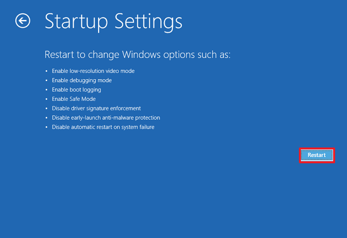 안전 모드로 들어가기 위해 다시 시작