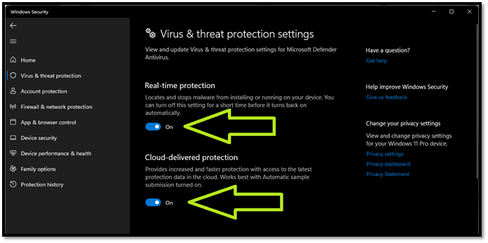 클라우드 제공 보호도 해제됨