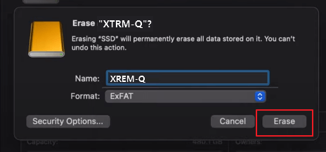 USB 또는 외장 하드 드라이브를 Mac에서 exFAT로 포맷할지 확인