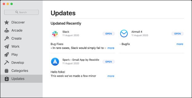 사이드 메뉴에서 업데이트를 클릭하십시오