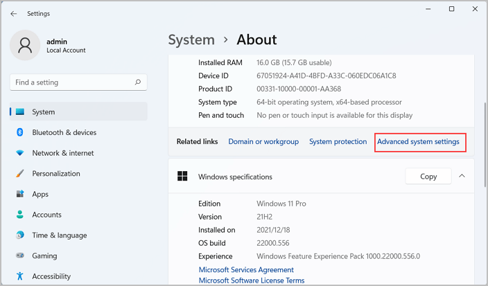 고급 시스템 설정