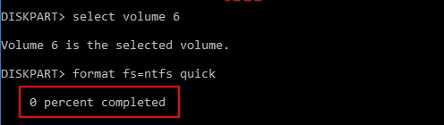 CMD format error - stuck at 0 percent completed