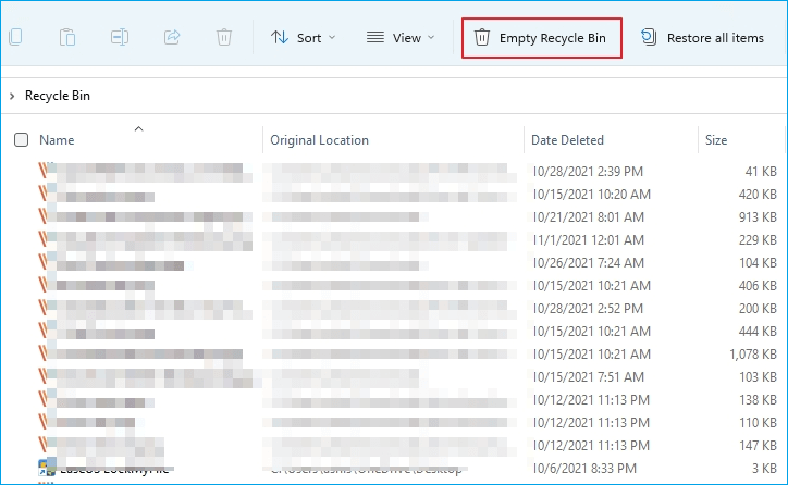 휴지통 창 비우기