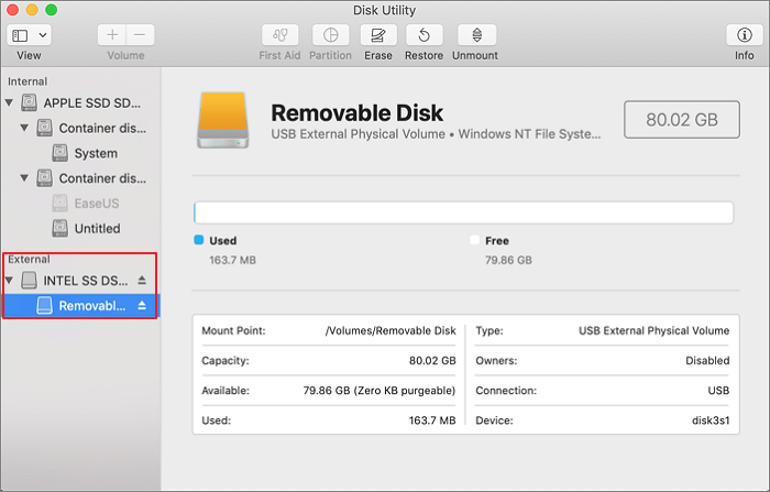 USB 드라이브 선택