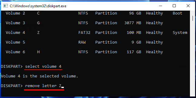볼륨 문자 선택 및 제거