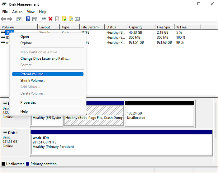 볼륨을 확장할 드라이브 선택
