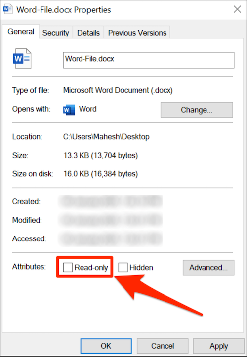읽기 전용 속성 지우기