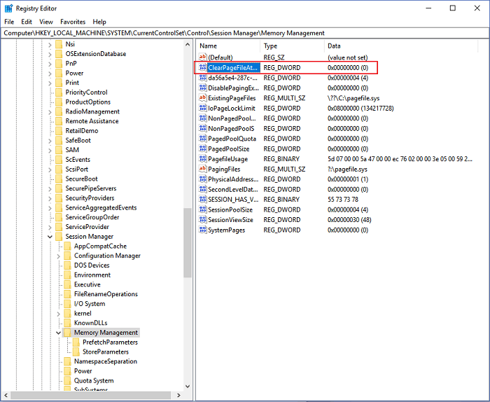 더블 클릭 clearpagefileatshutdown