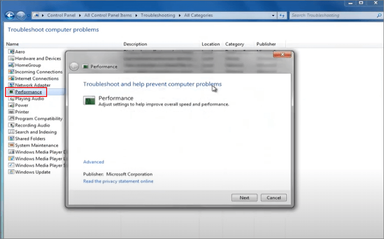 Windows 7 성능 문제 해결사 실행 - 2