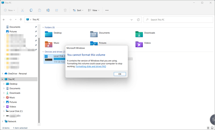 이 볼륨을 포맷할 수 없습니다