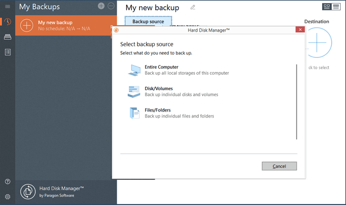 Paragon을 사용하여 USB에 파일 백업