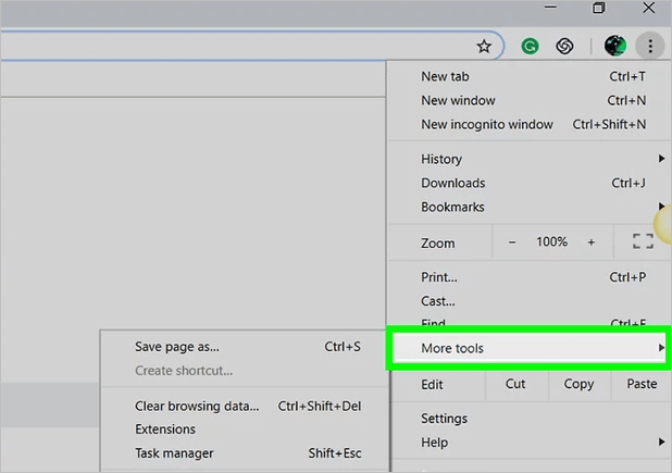 더 많은 도구 옵션 선택