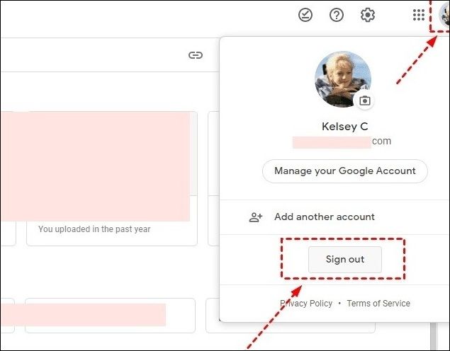 팝업 상자에서 로그아웃 클릭