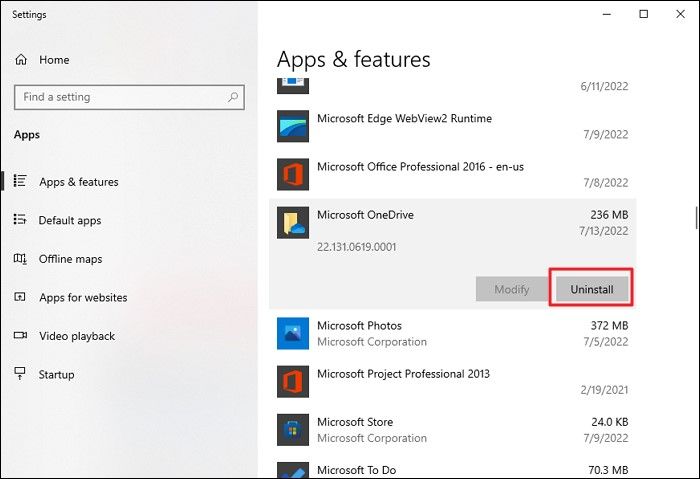 제거 옵션을 클릭하십시오