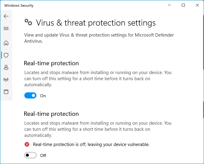 실시간 보호 끄기