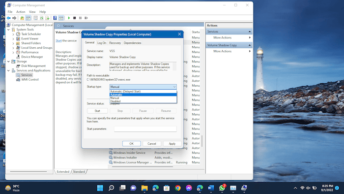 볼륨 섀도 복사본 끄기