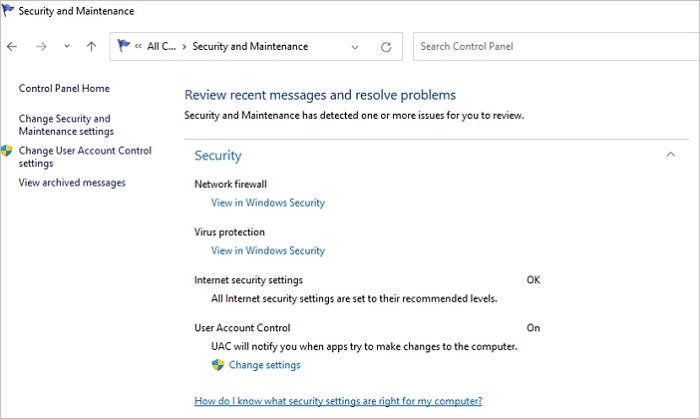 제어판을 통해 Windows Defender 열기