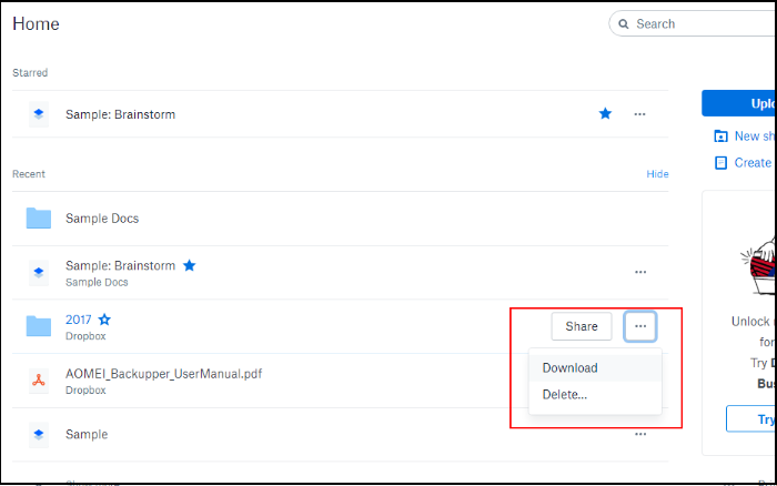 다운로드 옵션을 클릭하십시오