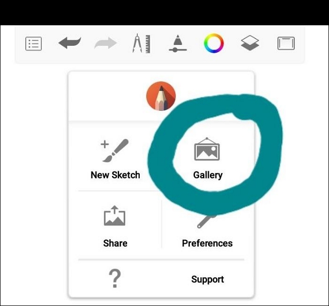 스케치북 앱을 사용하여 갤러리 열기