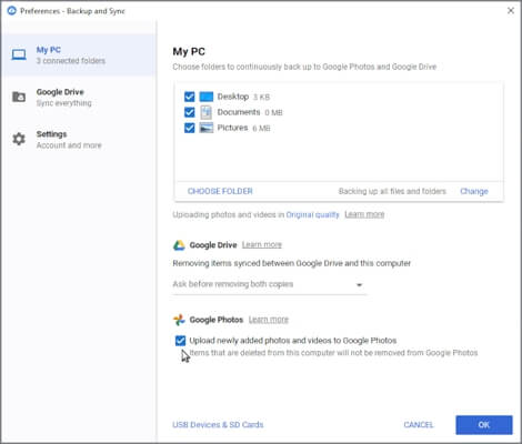 사진을 Google 포토에 동기화하도록 앱 설정