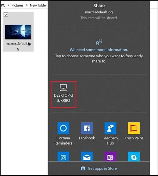 파일을 공유할 대상 장치 선택