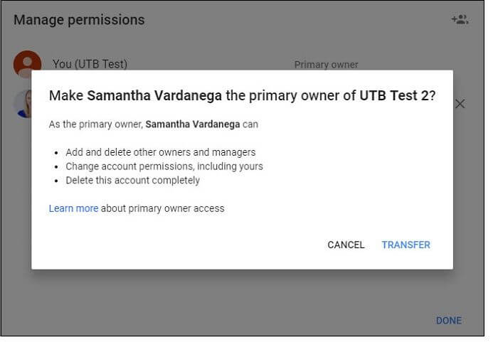 전송을 선택하고 마지막으로 완료
