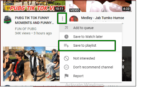 점 3개 아이콘에서 재생 목록에 저장을 선택합니다.