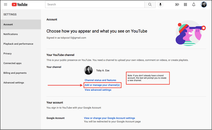 how can i transfer my youtube account to another email