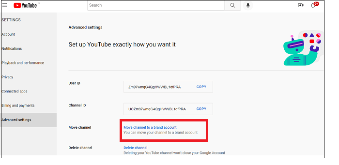 브랜드 계정으로 채널 이동