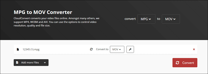 mpg에서 mov 클라우드로 변환