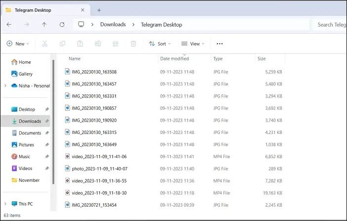텔레그램 데스크탑 폴더에서 비디오 찾기