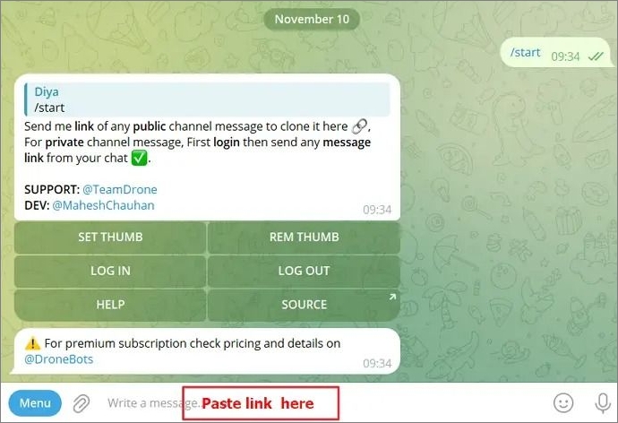 봇에 링크 붙여넣기