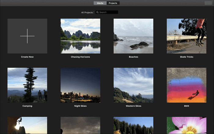iMovie에서 비디오 프로젝트 생성