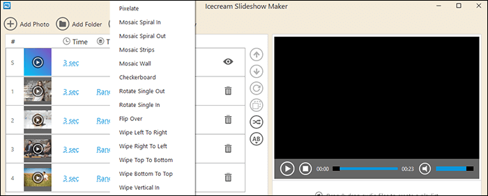 icecreasm slideshow maker 전환 추가