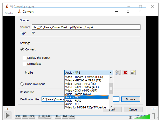 vlc를 사용하여 비디오에서 오디오 추출 - 3
