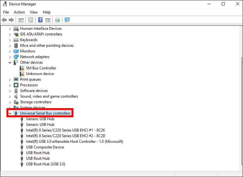 범용 직렬 버스 컨트롤러 찾기