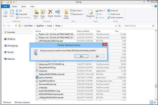 임시 파일을 지우세요