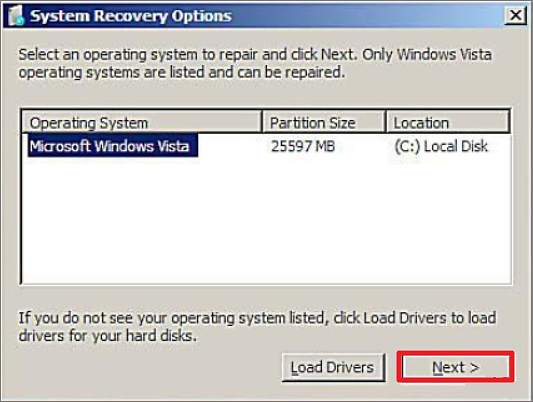 운영 체제를 선택하세요 Vista