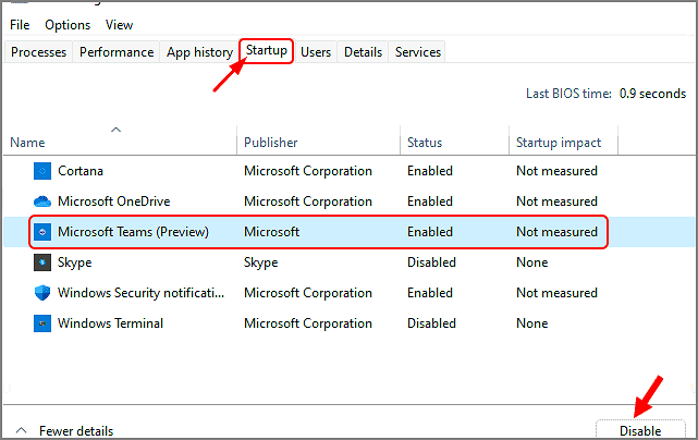 시작을 클릭하고 앱을 비활성화하세요.