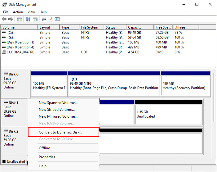디스크를 동적 디스크로 변환